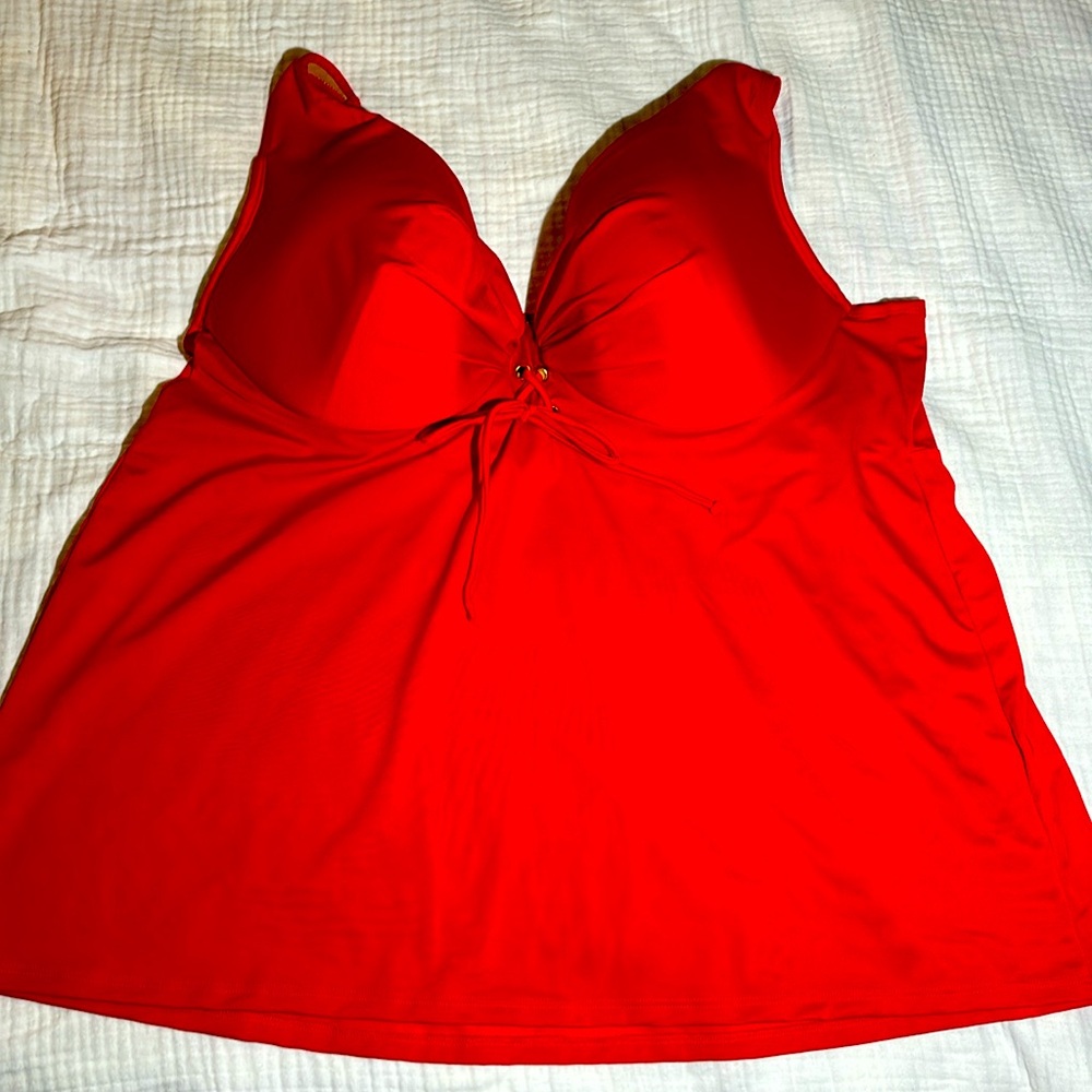 swim by Cacique red tankini 46dd lined underwire and swim skirt size 24